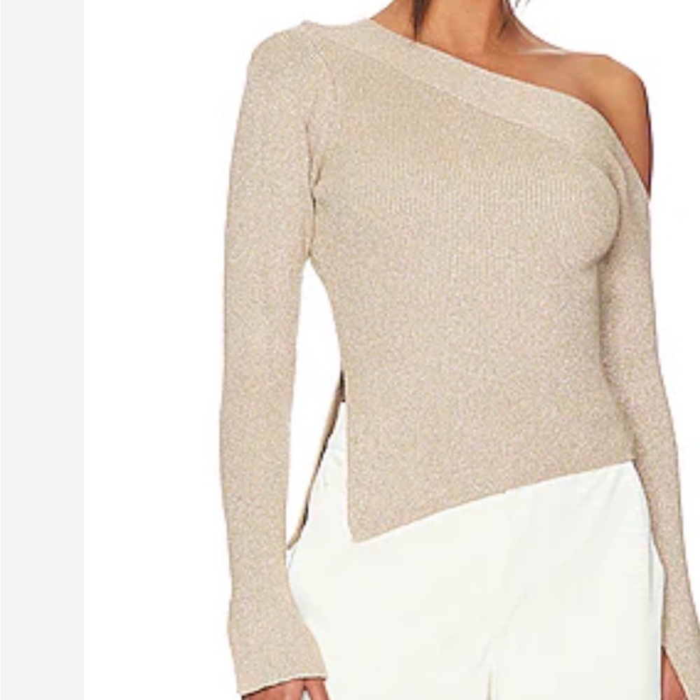 Astr One-Shoulder Knit Sweater in Light Beige